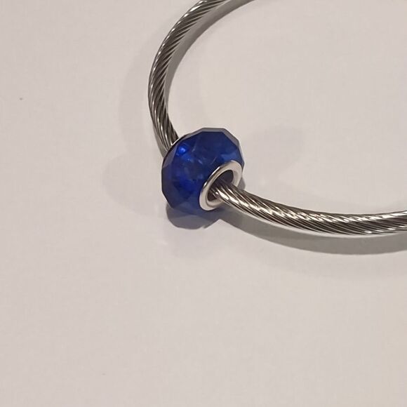 Silver‎ Darker Blue Faceted Charm for Pandora Style Bracelet - Picture 3 of 4
